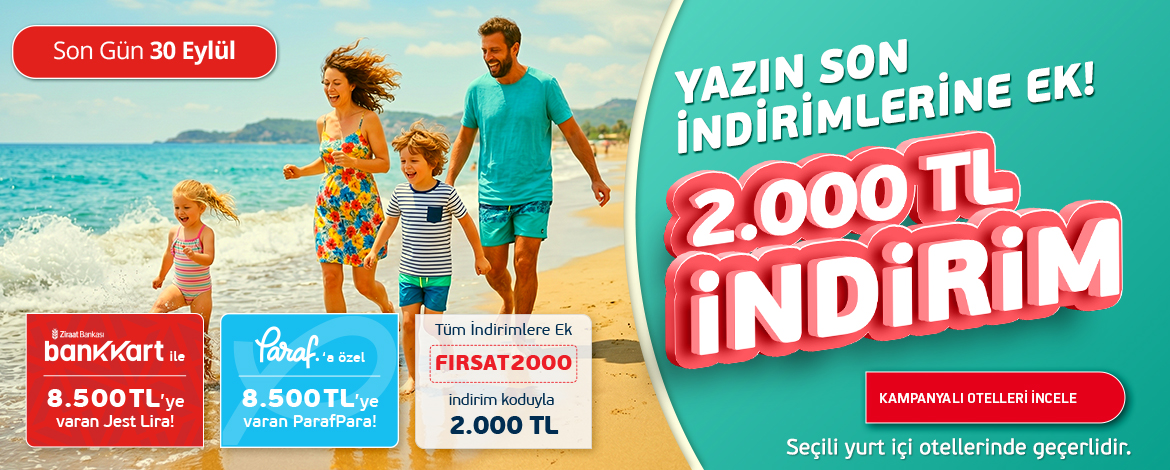 Yurt İçi Otellerinde Ekstra 1.250TL İndirim
